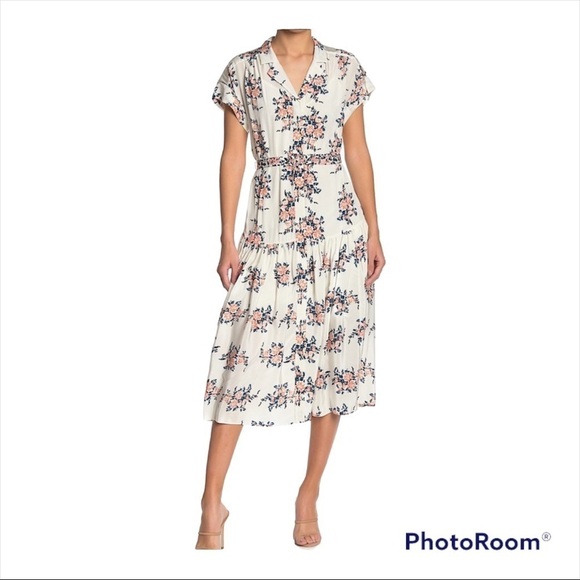 NWT VERONICA BEARD 100% Silk White Floral Meagan Midi Dress Size 2 - Picture 3 of 10